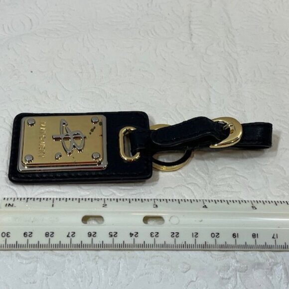 B. Makowsky Leather Black Buckle Luggage Tag Key Chain Gold Logo - Picture 12 of 14
